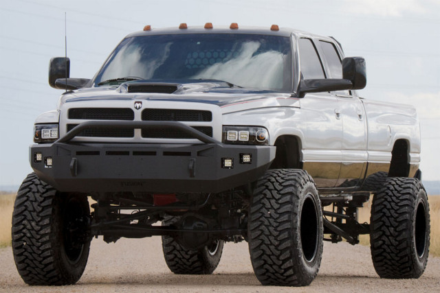 One of the giveaway trucks, the "Holy Grail." It's a 1996 Dodge Ram 2500 with a 5.9-liter Cummins and a 6-speed manual transmission.