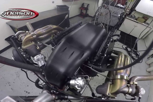 Top view showing the intake and Mirror Image turbos. 