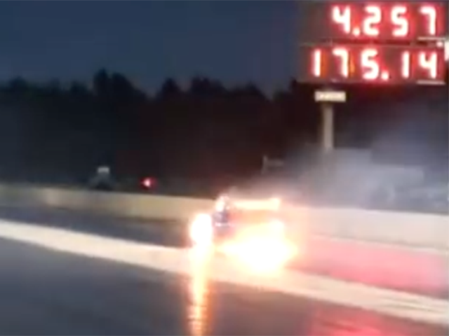 Lyle's C5 Corvette moments after it erupted into flames alongside Jamie Hancock in the first qualifier at Lights Out VI.