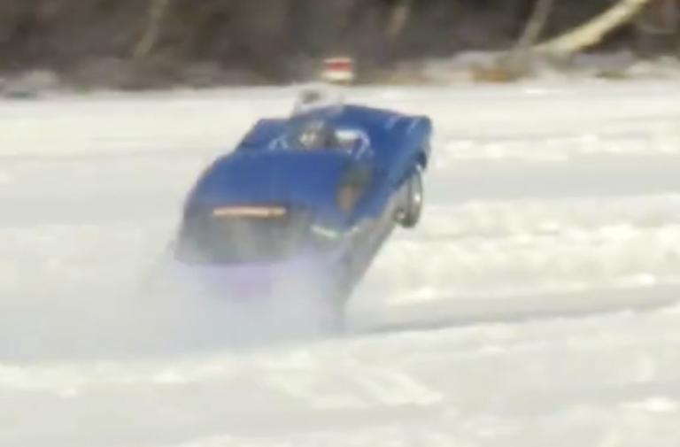 Video: Ice Drag Racer Pulls Power Wheelstand At 130 MPH!