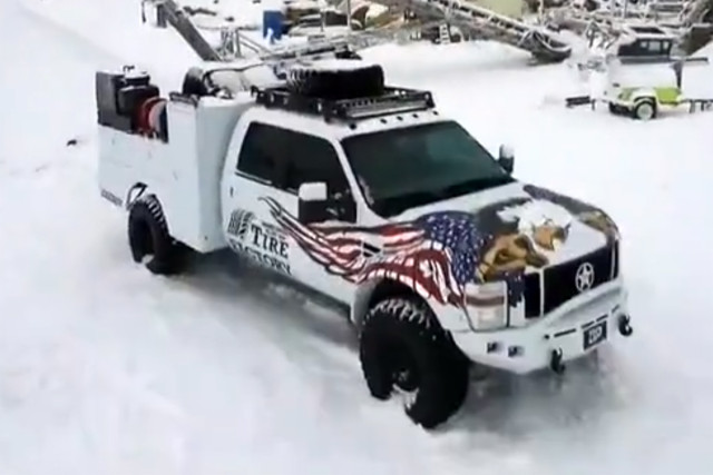 The F-350 emerges looking like the most patriotic truck this side of Bigfoot. 