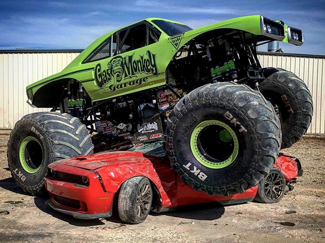 Gas Monkey Monster Truck Mutilates What Looks Like A 2015 Hellcat