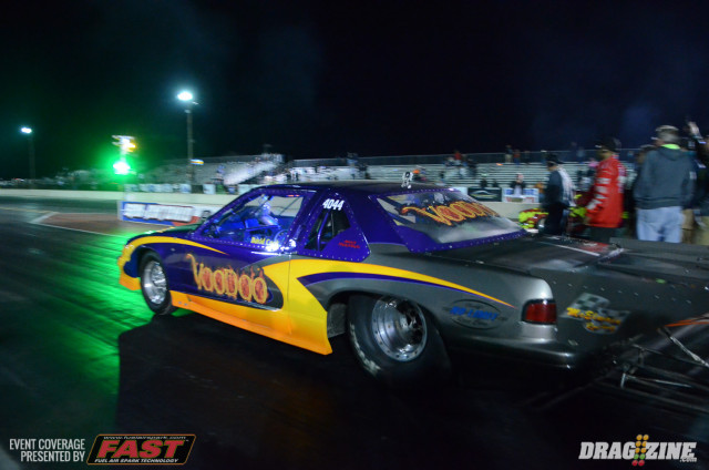 David Cook and his 'Voodoo' Chevy Lumina, with a BBC and a pair of 80 mm turbos, got the Big Tire Second Chance win in a close race with Pro Mod veteran Doug Reisterer.