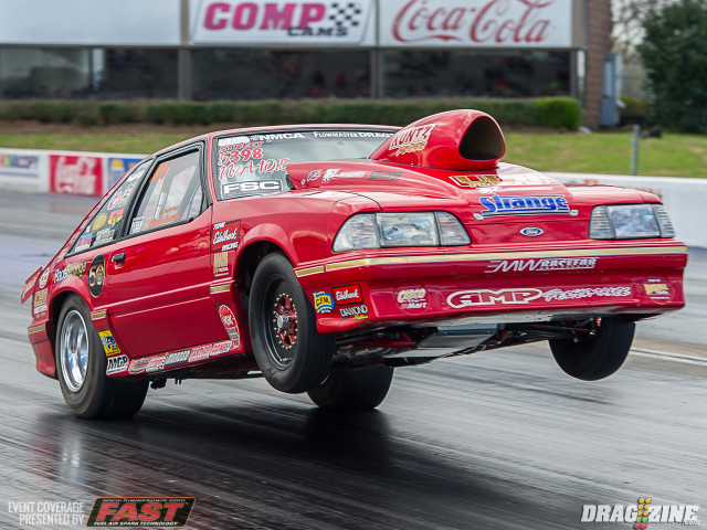 Charlie Booze Jr is competing in Ultra Street in his 1992 Mustang. Booze's all-motor hotrod is qualified #9 at 5.02 after this gorgeous wheels-up launch!