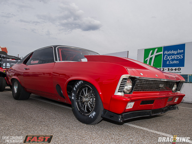 Oklahoma racer Odie Sturgeon is the quickest nitrous car in X275 after round 1. He is qualified #3 with a 4.57 ET from his gorgeous red Nova.