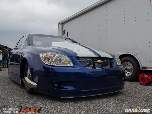 Longtime Radial vs the World racer Mike Jones had hoped to make the swap to LDR, but didn't get his new turbochargers in time, so he's got the 94's on and is pushing his Cobalt in RvsW this weekend. Jones made some significant changes over the winter, swapping to a solid block setup to help combat issues with the heads lifting from the block.