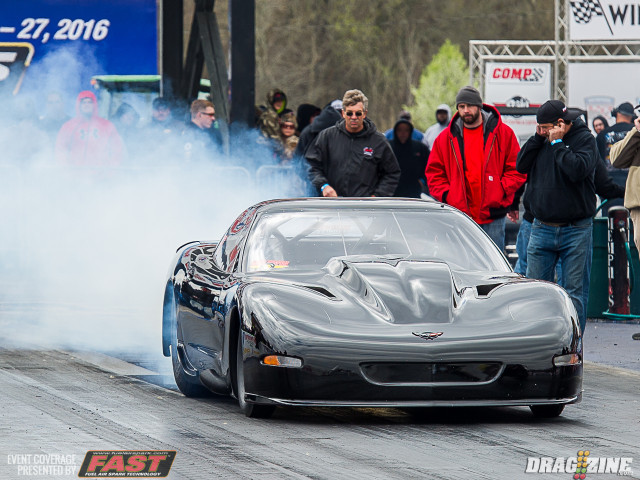 Keith "WOOOOO!" Berry hasn't been able to put together a full 1/8th mile pass in qualifying, but is solidly in the field at #21 and will face Tim Slavens' twin turbo Camaro in the first round.