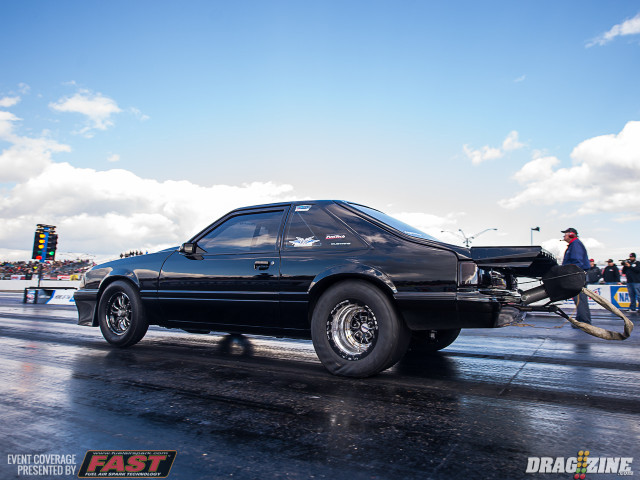 Jimmy Dahl took the win in a wild first-round matchup with Cecil Whitaker's nitrous Camaro. Dahl redlighted and drove into a monster wheelstand, while Whitaker also powered into a wheelie which led to him crossing the centerline. By virtue of the "first-or-worst" rule, Whitaker's crossing the center stripe reinstated the Mustang of Dahl, sending him to round 2, assuming he doesn't have too much damage from his wheelstand!
