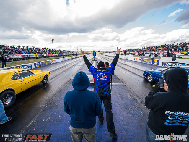 Danny Tellman tried to get in #1 qualifier Rich Bruder's head with a first round burndown that had VP Racing Fuels' Jason Rueckert EXCITED! Burder kept his cool, staged up and took the win with a round-quickest 4.44 ET to move to round two.
