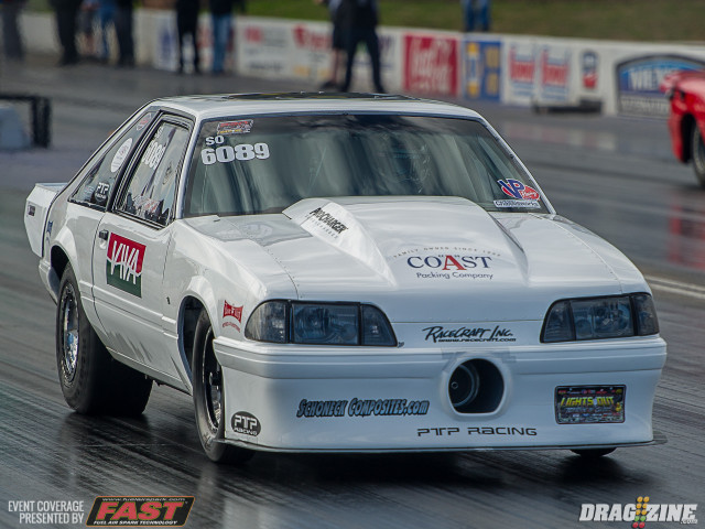 Eric Gustafson took the beams after blowing a head gasket, then returned to the pits to thrash with hopes of making round 2 in Limited Drag Radial.