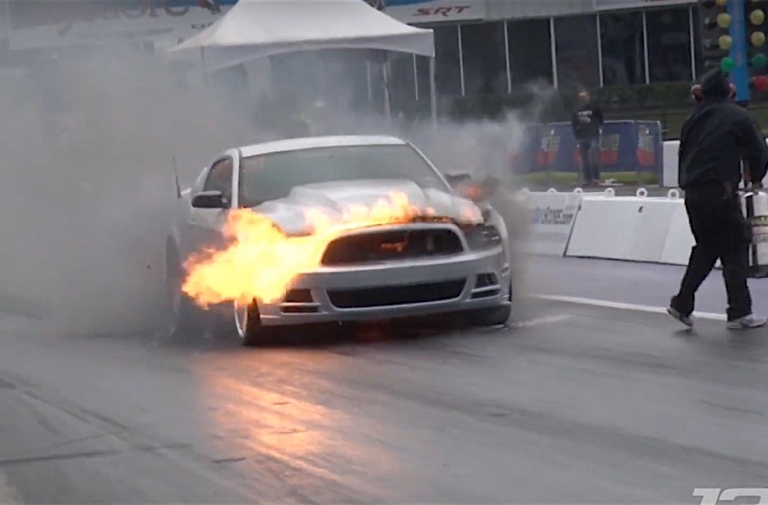 Video: Mustang Erupts Into Flames On The Track At TX2K16