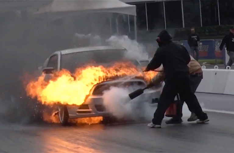 Video: Mustang Erupts Into Flames On The Track At TX2K16