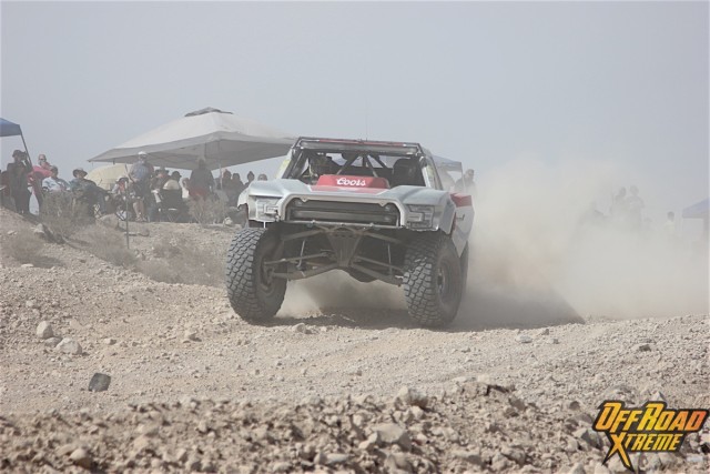 Pushing the truck to its limits while in the Quarry section of the course.