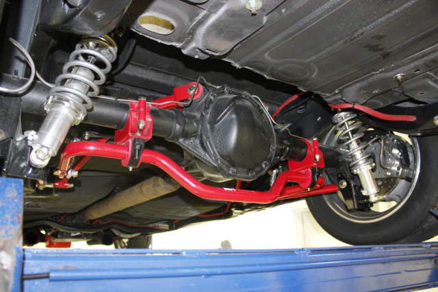 Body roll is controlled with an anti-roll bar from BMR Suspension. This heavy-duty anti roll bar does a great job of keeping the tires planted evenly, and will work perfectly with our new combinatin.