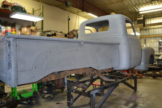 Body work done and in primer, time to mount it back to the freshened up chassis.
