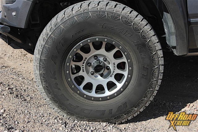 Jeff's truck rolls on Method race wheels wrapped in 37-inch Falken all-terrain tires. 4.56 gears are installed at the front and rear, while a two-piece driveshaft allows for additional suspension travel and cryogenically treated brake rotors are installed in order to improve longevity. Cryogenic treatment is a one-time stress relief process that involves both cold and heat cycling of the brake rotor in order to improve its service life.