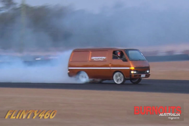 Collin takes off down the track once the tires start burning. 