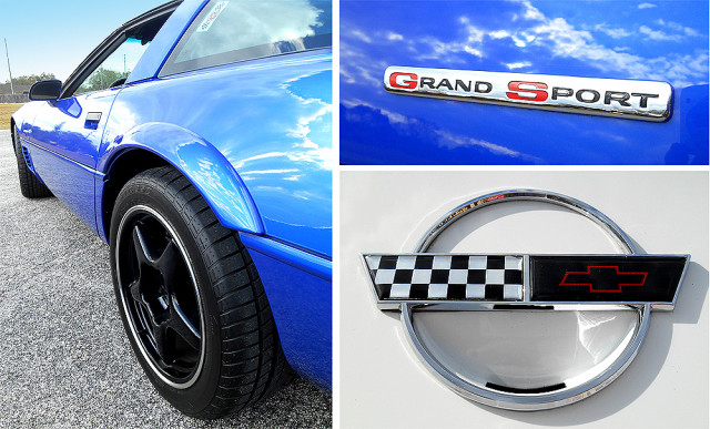 The painted black 5-spoke ZR-1-style wheels, red fender hash marks, and dedicated “GRAND SPORT” badge were iconic for this salute to the 1963 Grand Sport Corvette racer.