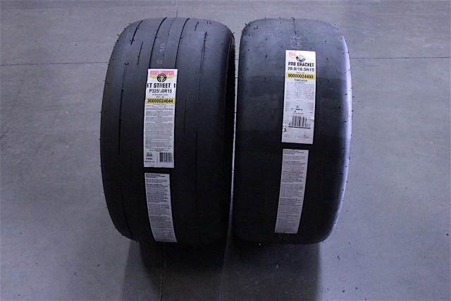 In comparison to the ET Street R (left), the Pro Bracket Radial is designed for racing with no concessions for street use, so they don't retain the R tire's D.O.T. compliance.