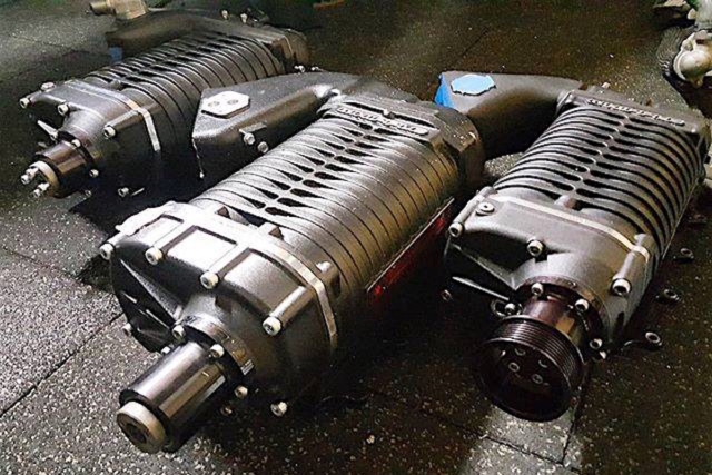 A trio of '03-'04 SVT Cobra Whipple intake manifolds ready for testing.