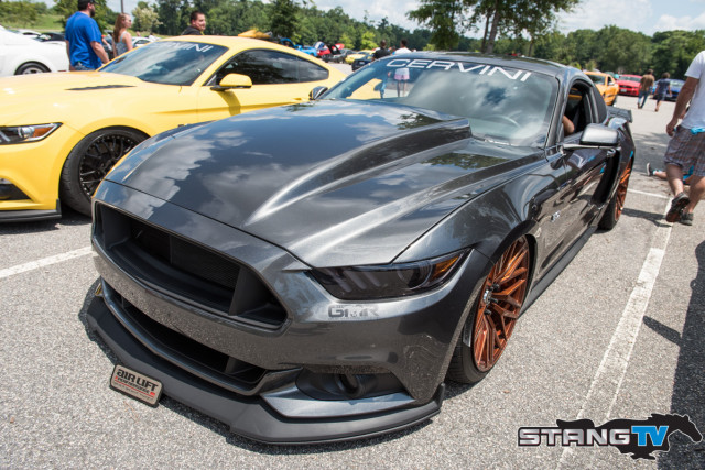 This Cervini’s Auto Designs sponsored S550, owned by Josh Hubbell, arrived to the meet and greet with the highly anticipated 4” cowl hood design. Driven all the way from Virginia and equipped with AXE EX30 20” wheels in candy root beer finish tied together nicely with the upgraded brown leather Braum Racing Elite series seats.