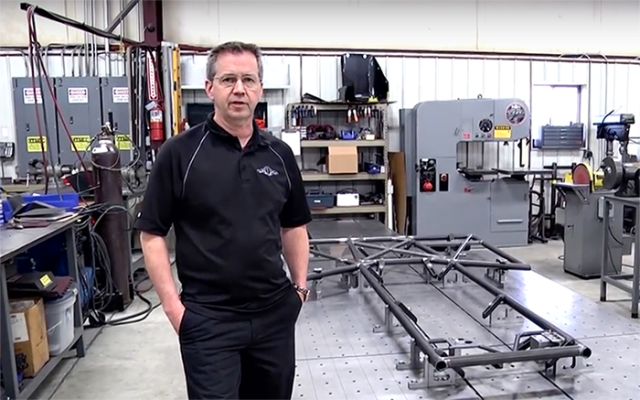 Tim McAmis with the basis for the Top Sportsman chassis build featured in the legendary chassis shop's YouTube series.