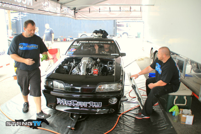 We stopped by Jacky McCarty pits this morning who focused on the NMCA this year and locked up the season championship over there and ran three NMRA events this year including a win in Atlanta. He struggled with qualifying yesterday with the car shutting off in the final qualifying session and landed thirteenth with a 4.81. For 2017 he plans to focus with the NMRA and run both series along with a few X275 races. Plans for the rest of 2016 include Lights Out in Georgia and a trip to Vegas for the Street Car Super Nationals to defend his 2015 championship.