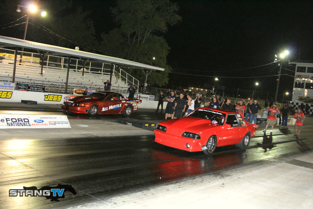 The VP Racing Fuels Street Outlaw class sure had some excitement this weekend with Joel Greathouse setting new class record with a 4.347 and making it to the finals to meet Phil Hines. Greathouse had a single in the semis on a single but slowed to a 5.20 at 106 on the pass. For his part Phil Hines qualified fourth and put up a 4.488 at 163 against Charlie Cooper who had just pulled a long wheelstand and lost his door after coming down hard near the 330 mark in the quarter finals. He went red against Hines setting up the final with Greathouse. Hines and Greathouse where the last two pairs down tonight in what turned out to be an anti climactic final with Greathouse rolling the beams in Charlie Hull's car as the trans brake would not hold the car. Hines wheelied himself in the final slowing to a 6.62 at 71 MPH and earning the season championship with the event win.