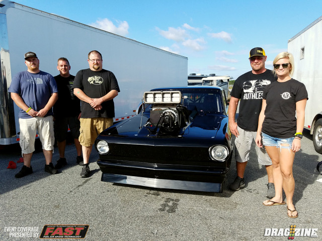 Larry Roach has his 1964 Chevy II back-half car here for the first time this weekend competing in It's powered by an AJ 481 from Mike Janis topped with a PSI C rotor screw that was campaigned by Jason Hamstra before he went to a Hemi engine. They have made some hits at Piedmont and Shady Side testing the combo using a Bruno/Lenco trans and NCRC converter. Roach is based out of Alta Vista, Virginia. The car was run previously with a big block Chevy roots combo on 28's at No Prep events for a couple of years before the switch as Larry has wanted a screw blower for some time now. “I have to thank Donny Holdren at DRH Performance for tuning and all his help with the car, Tracy Ramsey, my wife Sara helps out, she keeps us all together” - Larry Roach