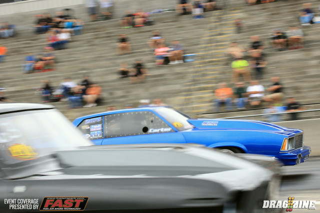 Mark Micke and Larry Roach were paired up with Micke going 3.85 at 205 which was no help to him but a good a to b pass, Roach scored a 4.06 at 196 improving on last night's 4.20 at 171 in his twin turbo charged 63 Nova.