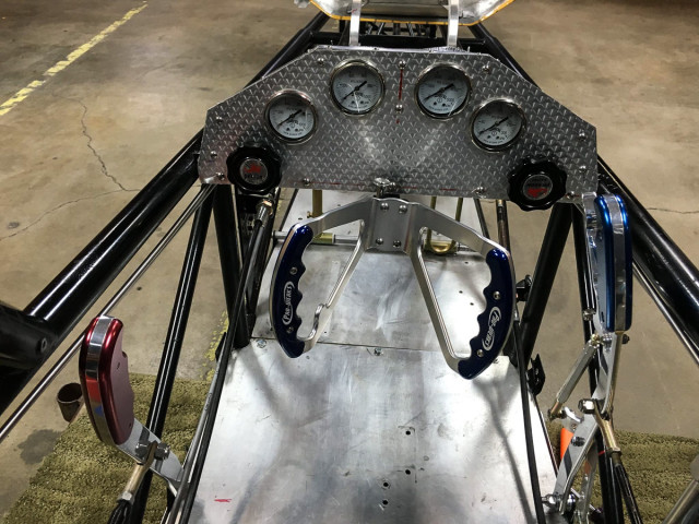 A view of the gauge cluster. From left to right: Dome Loader, Dome Pressure, Tank Pressure, Supply Pressure, Brake Pressure, and Dome Vent. He says the gauges will see approximately 4,500 psi.
