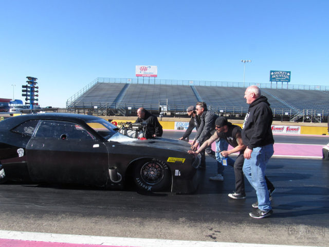 Taylor at the Texas Motorplex testing Gas Monkey Garage's screw-blown Dodge Challenger driven by Alex Laughlin during preparations for the Discovery Channels' Mega Race.