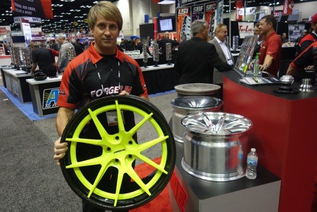 Forgeline’s owner, David Schardt, showed us just how light the Carbon+Forged wheels are. They are 42 percent lighter than the company’s lightest aluminum wheels, tipping the scales at only 17 pounds for a 20x9-inch example and 18.5 pounds for a 20x12-inch example.