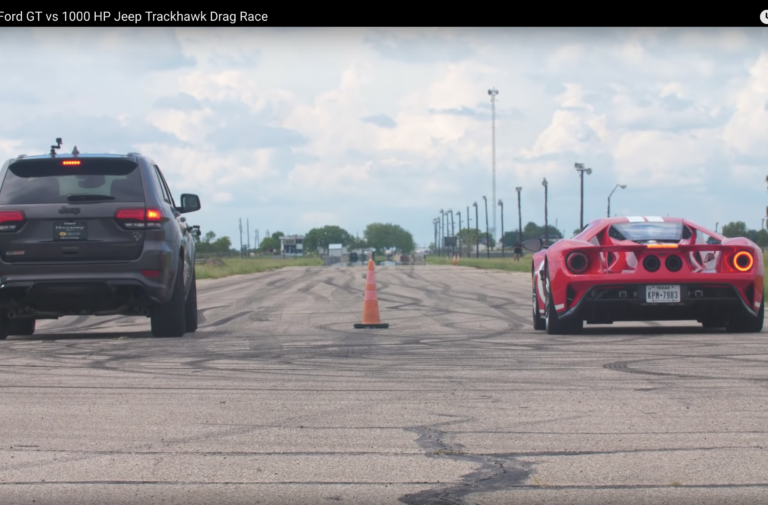 Video: 2018 Ford GT vs 1,000 Horsepower Jeep Trackhawk