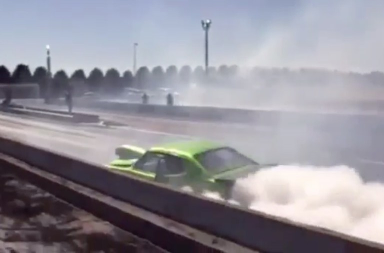 Runaway Car Goes Full Throttle Back Toward The Starting Line!