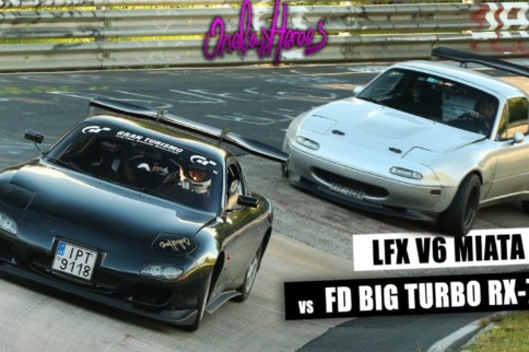 Video: 400-HP RX-7 Dances With LFX V6-Powered Miata At The 'Ring!