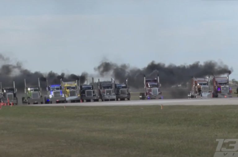 VIDEO: High-HP Big Rigs Line Up In Epic 10-Wide Drag Race!