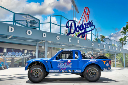 LA Dodgers Bobby Patton of Fastball Racing Swings Jimco Trophy Truck