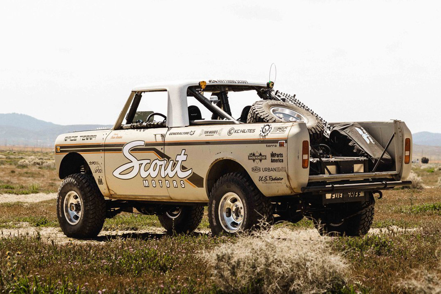The Scout is fitted with period correct equipment such as Bilstein Shocks, HC HiLites, and General Tires.
