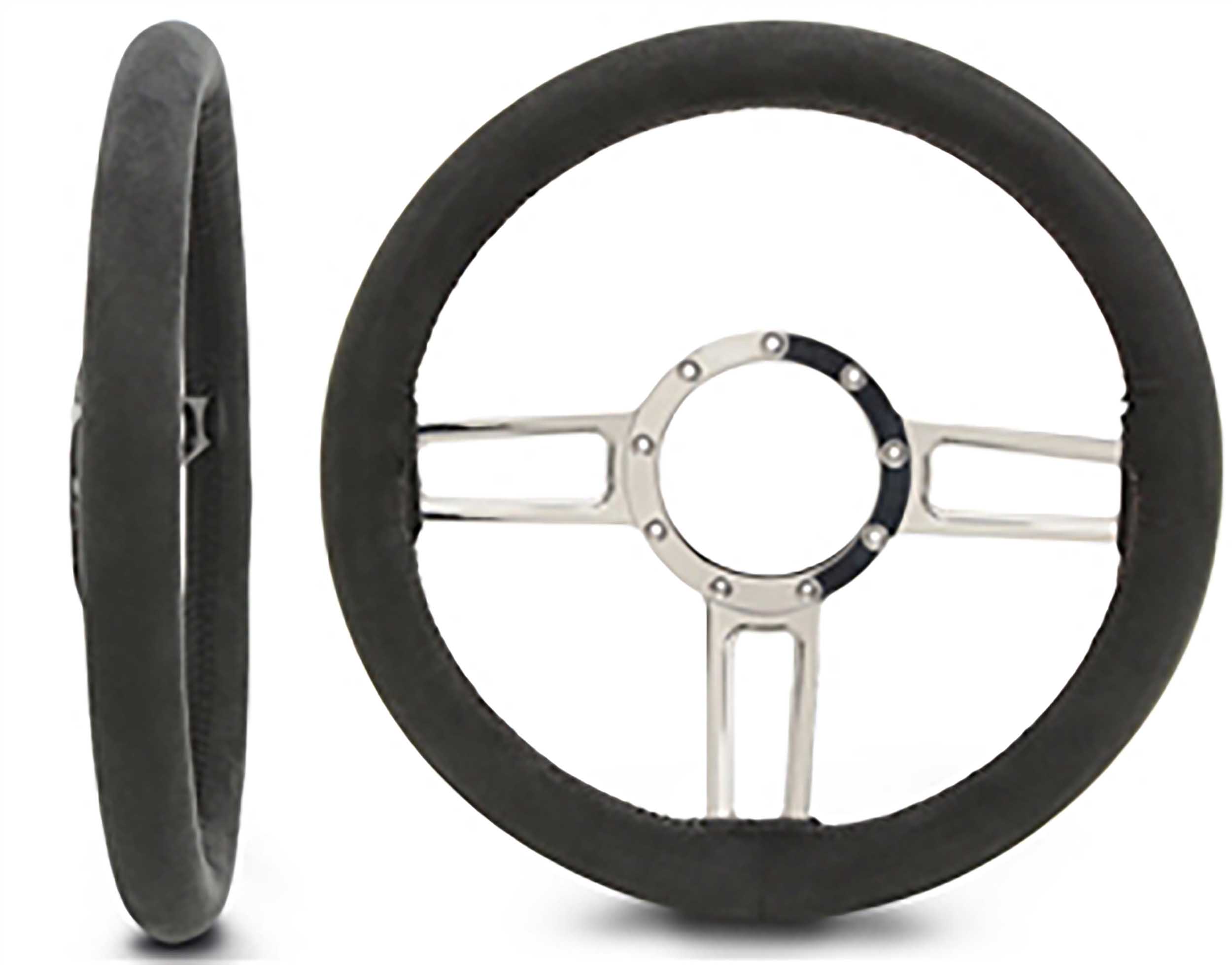 FLASHPOWER 15.5" Polished Billet Steering Wheel – White Half Wrap, Horn Button, Universal Fit