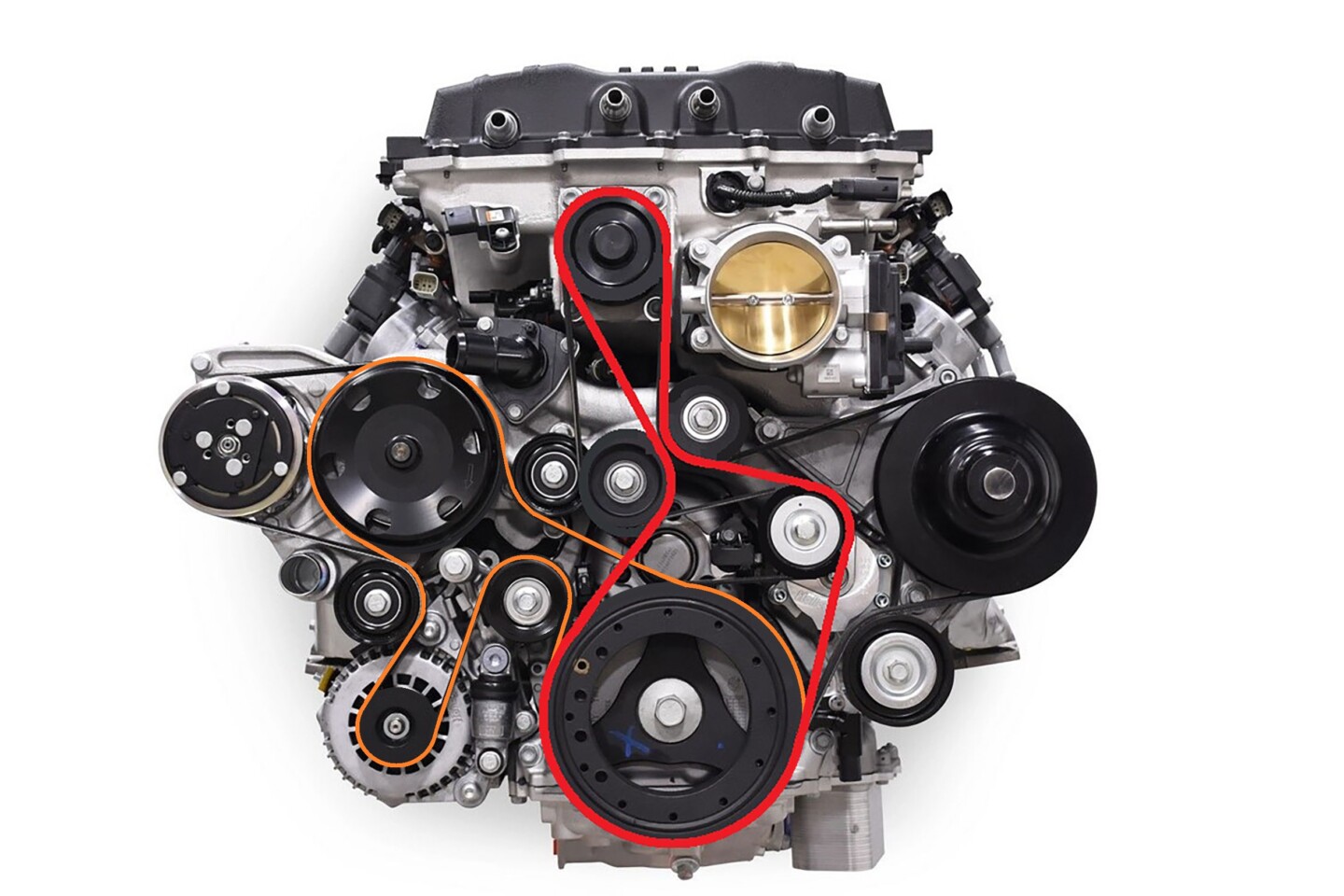 modified LT5 accessories drive belt routing
