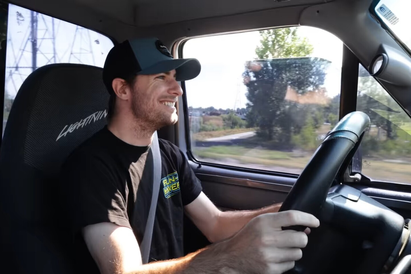 David of ThatDudeinBlue driving the Coyote Swapped Ford F150 