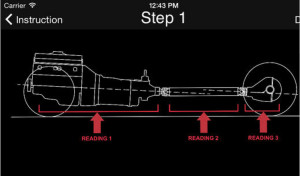 This is what the starting page of the Tremec Driveline app looks like on your phone. It measures three different angles and then instantly spits out a solution. The hardest part of performing this test is ensuring accurate measurements. 