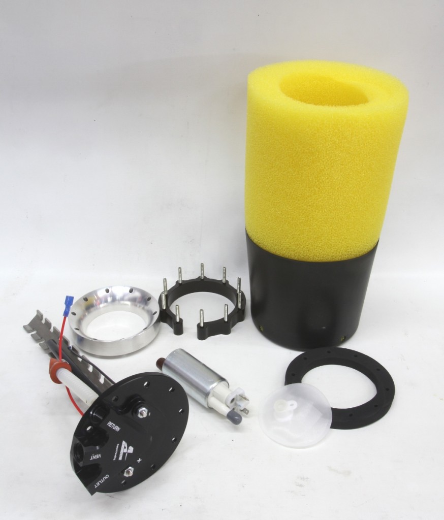 An outstanding way to convert to a more efficient high pressure fuel system is to use Aeromotive’s Phantom conversion. It places the pump inlet near the bottom of the fuel tank, surrounding the inlet with a fuel reservoir contained by a large standing column of foam that maintains fuel around the pump inlet at all times.