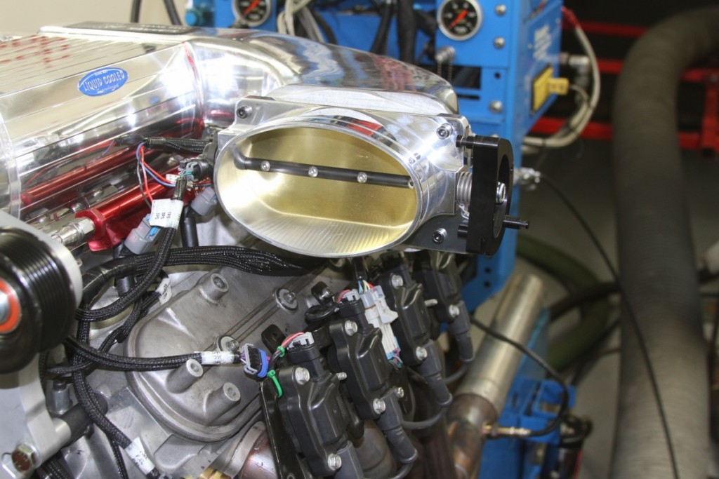 The final test involved installation of this 168-mm, oval throttle body from Kenne Bell. By increasing airflow to the blower, the throttle body upgrade increased the boost pressure by .2 psi and increased the power output up to 747 hp.