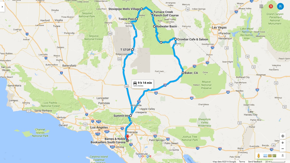 Our route for the day (or couple of days, if you like) took us from Los Angeles up through Death Valley and within a whisker of the Nevada border. If you want any added fun, Las Vegas is not far away.